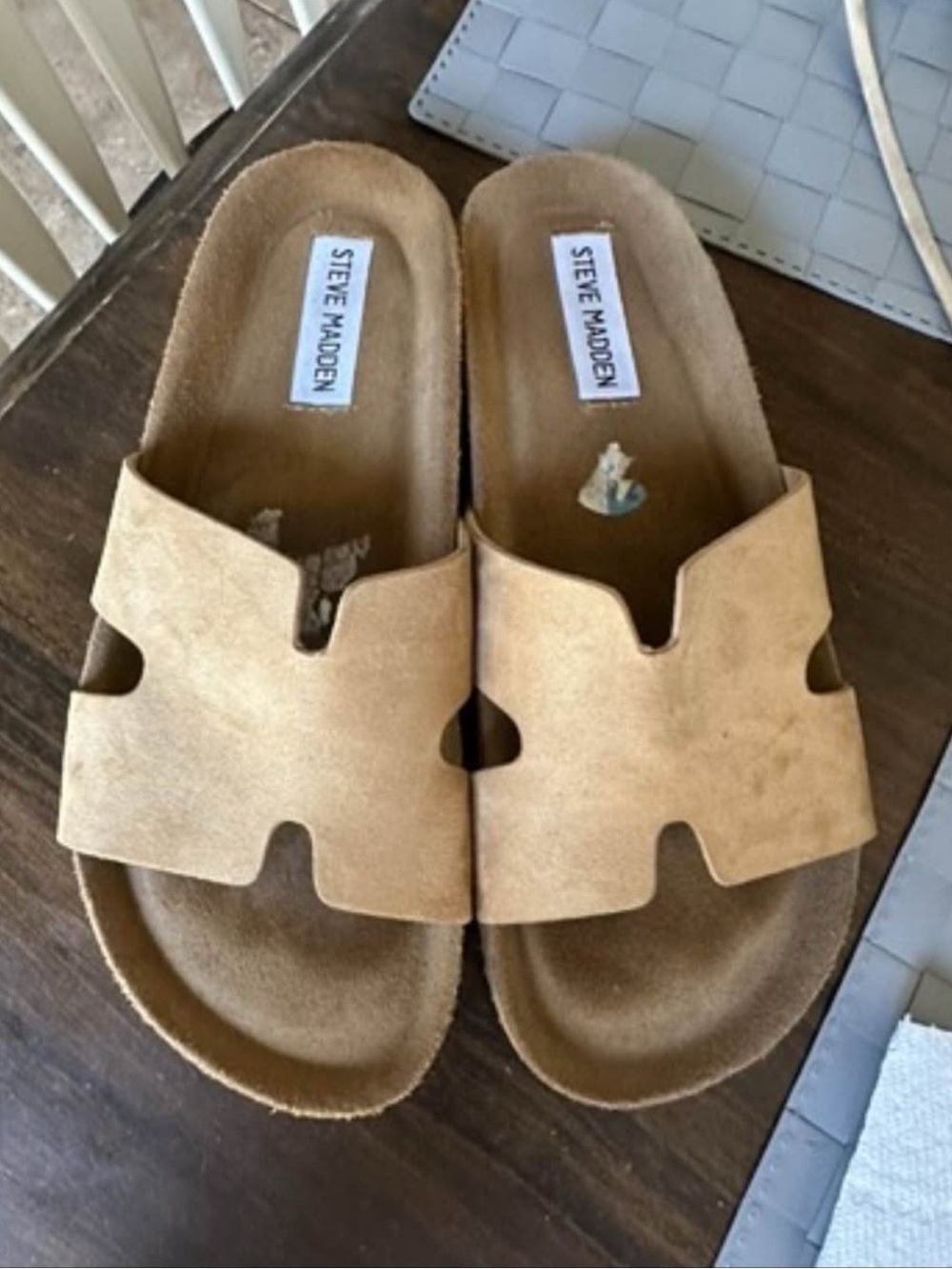 Steve Madden Tan Suede Slide Sandals — Open Toe Slip-On